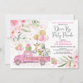 Pink Gold Floral Safari Drive By Birthday Parade Invitation (Front)