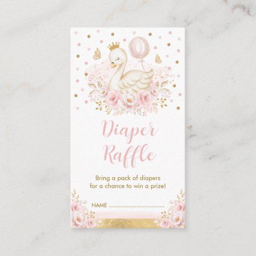 Pink Gold Floral Swan Princess Diaper Raffle Baby Enclosure Card