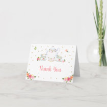 Pink Gold Floral Tea Party Birthday Thank You