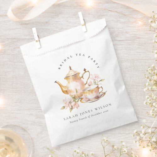 Pink Gold Floral Tea Set Bridal Shower Tea Party  Favor Bag