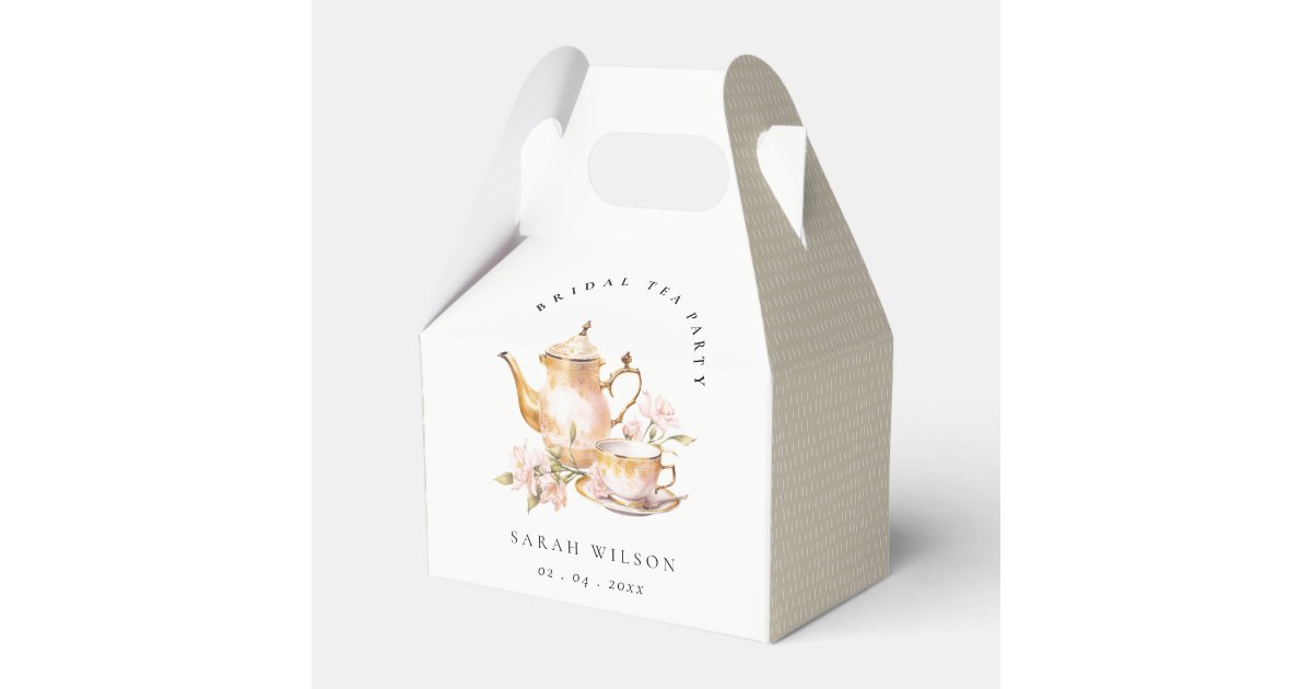 Pink Gold Floral Tea Set Bridal Shower Tea Party Favor Boxes | Zazzle