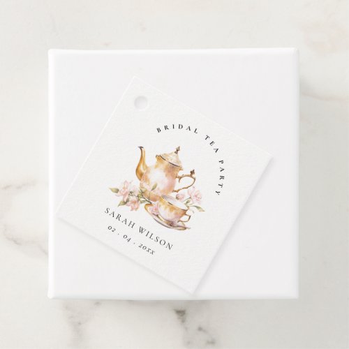 Pink Gold Floral Tea Set Bridal Shower Tea Party  Favor Tags