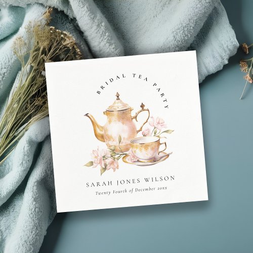 Pink Gold Floral Tea Set Bridal Shower Tea Party  Napkins