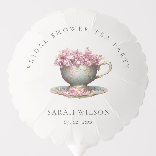 Pink Gold Floral Teacup Bridal Shower Tea Party  Balloon (Front)