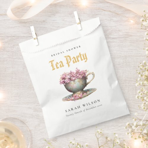 Pink Gold Floral Teacup Bridal Shower Tea Party  Favor Bag