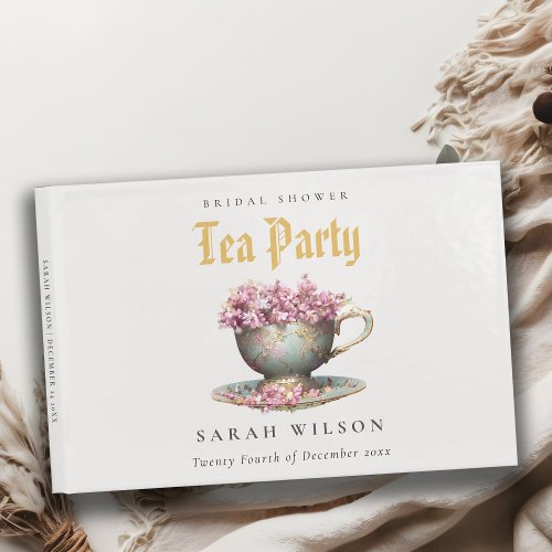 Pink Gold Floral Teacup Bridal Shower Tea Party  Guest Book
