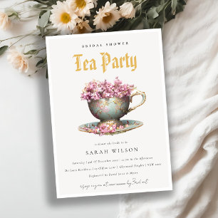 Pink Gold Floral Teacup Bridal Shower Tea Party Invitation