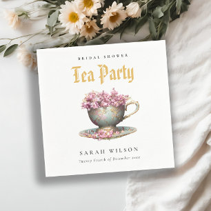 Pink Gold Floral Teacup Bridal Shower Tea Party Napkins