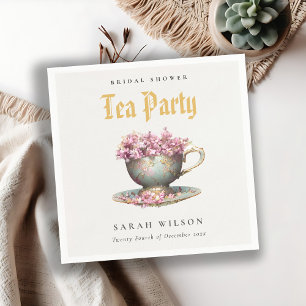 Pink Gold Floral Teacup Bridal Shower Tea Party Napkins