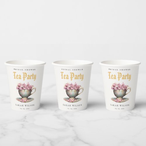 Pink Gold Floral Teacup Bridal Shower Tea Party  Paper Cups