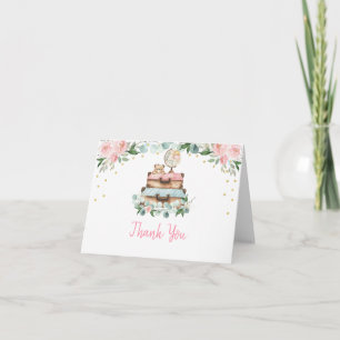 Pink Gold Floral Travel Baby Shower Letterpress Thank You Card
