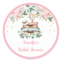 Pink Gold Floral Travel Bridal Shower Classic Round Sticker
