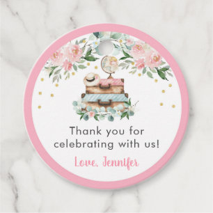 Pink Gold Floral Travel Bridal Shower Favor Tags