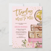 Pink & Gold Floral Travel Bridal Shower Invitation (Front)