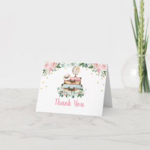 Pink Gold Floral Travel Bridal Shower Letterpress Thank You Card