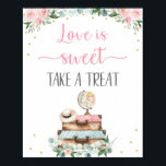 Pink Gold Floral Travel Bridal Shower Treat Sign<br><div class="desc">This adorable bridal shower sign features suitcases and a globe with pink watercolor florals and faux gold foil confetti.</div>