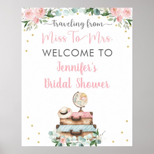 Pink Gold Floral Travel Bridal Shower Welcome Poster