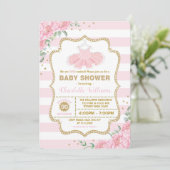 Pink Gold Floral Tutu Ballerina Girl Baby Shower Invitation (Standing Front)
