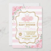 Pink Gold Floral Tutu Ballerina Girl Baby Shower Invitation (Front)