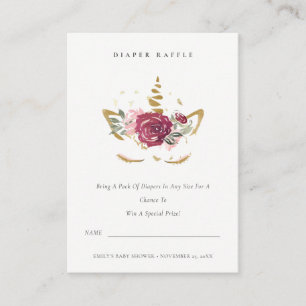 Pink Gold Floral Unicorn Diaper Raffle Baby Shower Enclosure Card