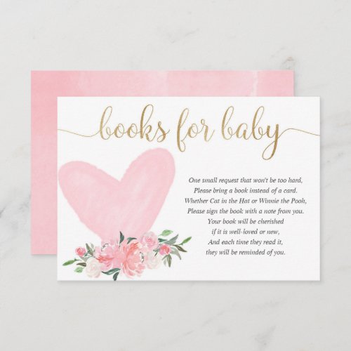 Pink gold floral valentines heart books for baby enclosure card