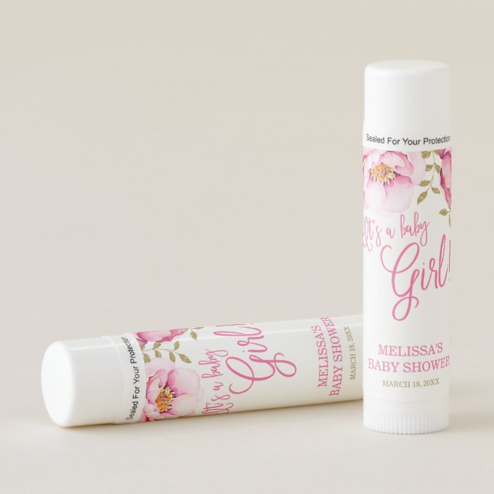 Pink Gold Floral Watercolor Baby Shower Favors Lip Balm Zazzle Com