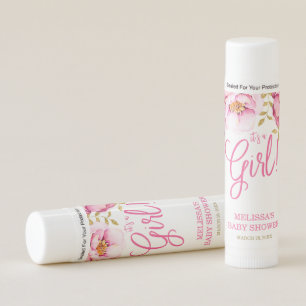 Pink Gold Floral Watercolor Baby Shower Favors Lip Balm