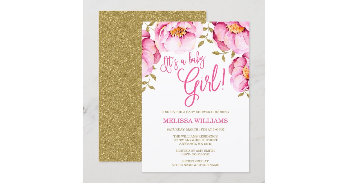 Pink Gold Floral Watercolor Baby Shower Invitation Zazzle