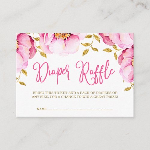 Pink Gold Floral Watercolor Diaper Raffle Ticket Enclosure Card