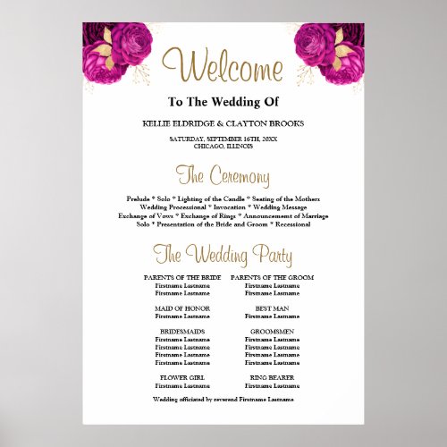 PinkGold Floral Wedding Ceremony Program Sign