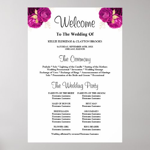 PinkGold Floral Wedding Ceremony Program Sign