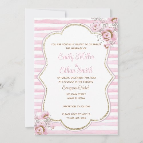 Pink gold floral wedding invitation watercolor