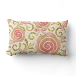Pink & Gold Floral with Bows Princess Roses Lumbar Pillow
