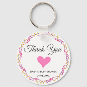 Pink & Gold Floral Wreath Thank You Baby Shower Keychain