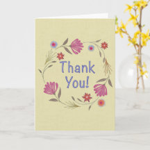 Pink Gold Floral Wreath Thank You Card 