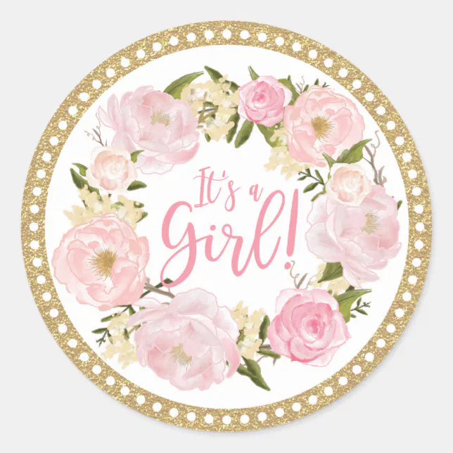 Pink & Gold Flower Girl Baby Sprinkle Favor Tag Zazzle