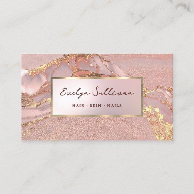 Pink gold fluid marble business card (Front)