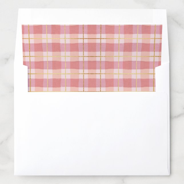 Pink & Gold Foil Buffalo Plaid Envelope Liner (In Envelope)