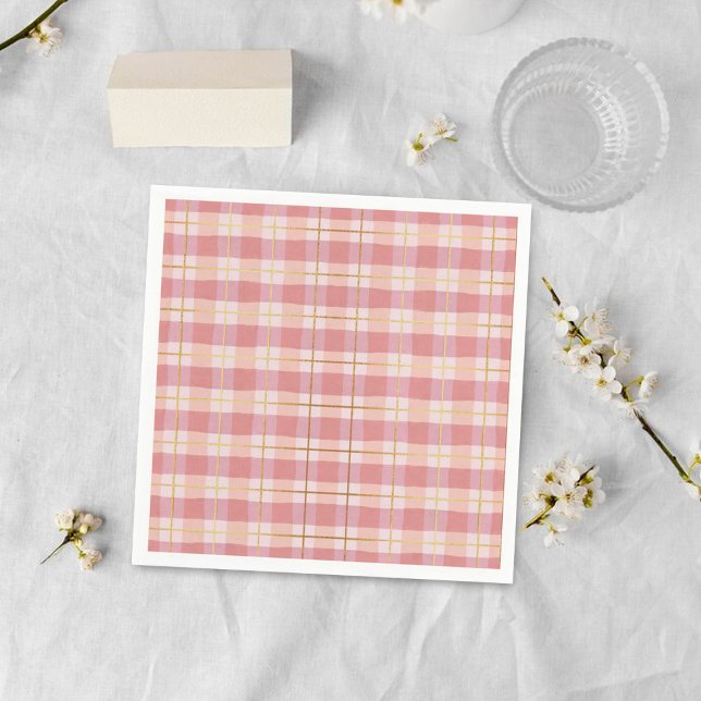 Pink & Gold Foil Buffalo Plaid Napkins (Creator Uploaded)