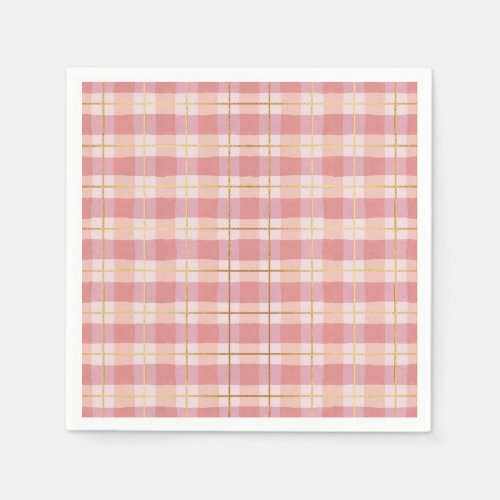 Pink  Gold Foil Buffalo Plaid Napkins