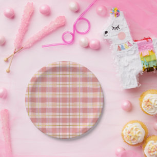 Pink & Gold Foil Buffalo Plaid Paper Plates