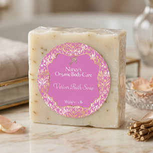 Pink & gold foil damask soap cosmetics label - 3