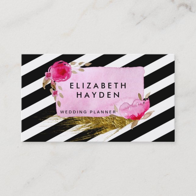 Pink gold foil Floral business card (Front)