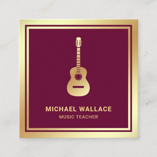 Pink Gold Foil Guitar Music Teacher Guitarist Square Business Card
