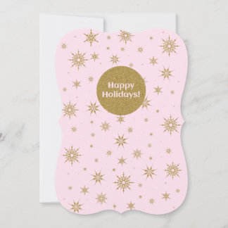 Pink & Gold Foil Happy Holidays with Snowflakes Holiday Card