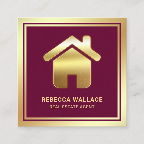 Pink Gold Foil Home Logo Real Estate Agent Square Business Card