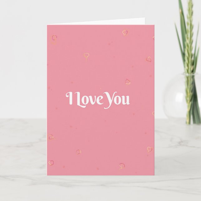 Pink Gold Foil I Love You Heart Card (Front)