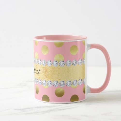 Pink Gold Foil Polka Dots Diamonds Mug