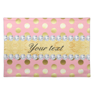 Pink Gold Foil Polka Dots Diamonds Placemat