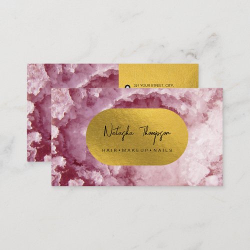 Pink Gold Foil Sea Crystals Makeup Hair Nails  Business Card